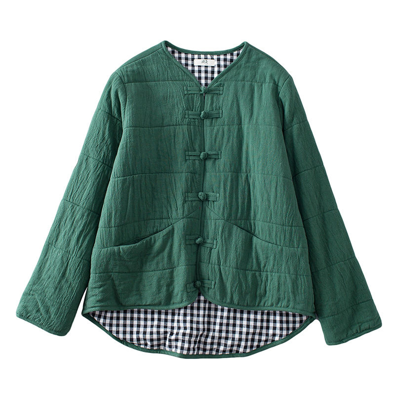 New Arrival Autumn Winter Arts Style Women Long Sleeve Single Breasted Quilted Warm Coats Cotton Linen Vintage Jackets S556 201126