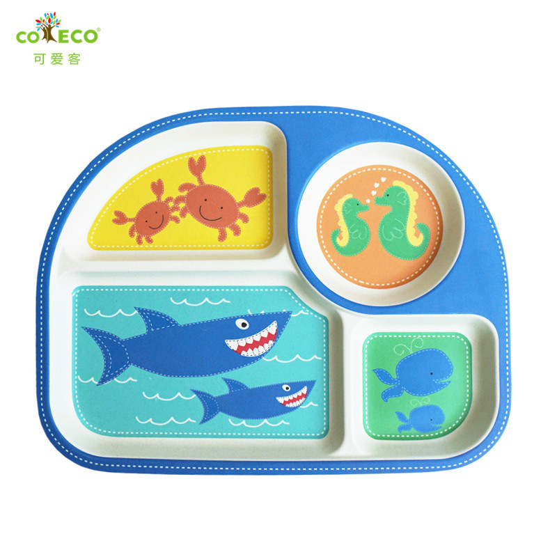 Cartoon animal children dinner plate bamboo fiber kids dinnerware health environmental tableware LJ201019