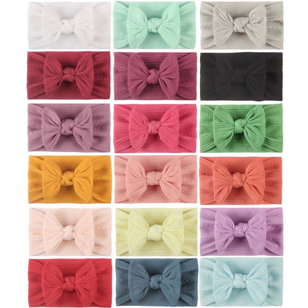 18 Colors INS Baby Nylon Headbands Hair Accessories candy color Elastics Soft Jacquard Weave Newborn Infant girl Toddlers elegant hair-Bow Knot access