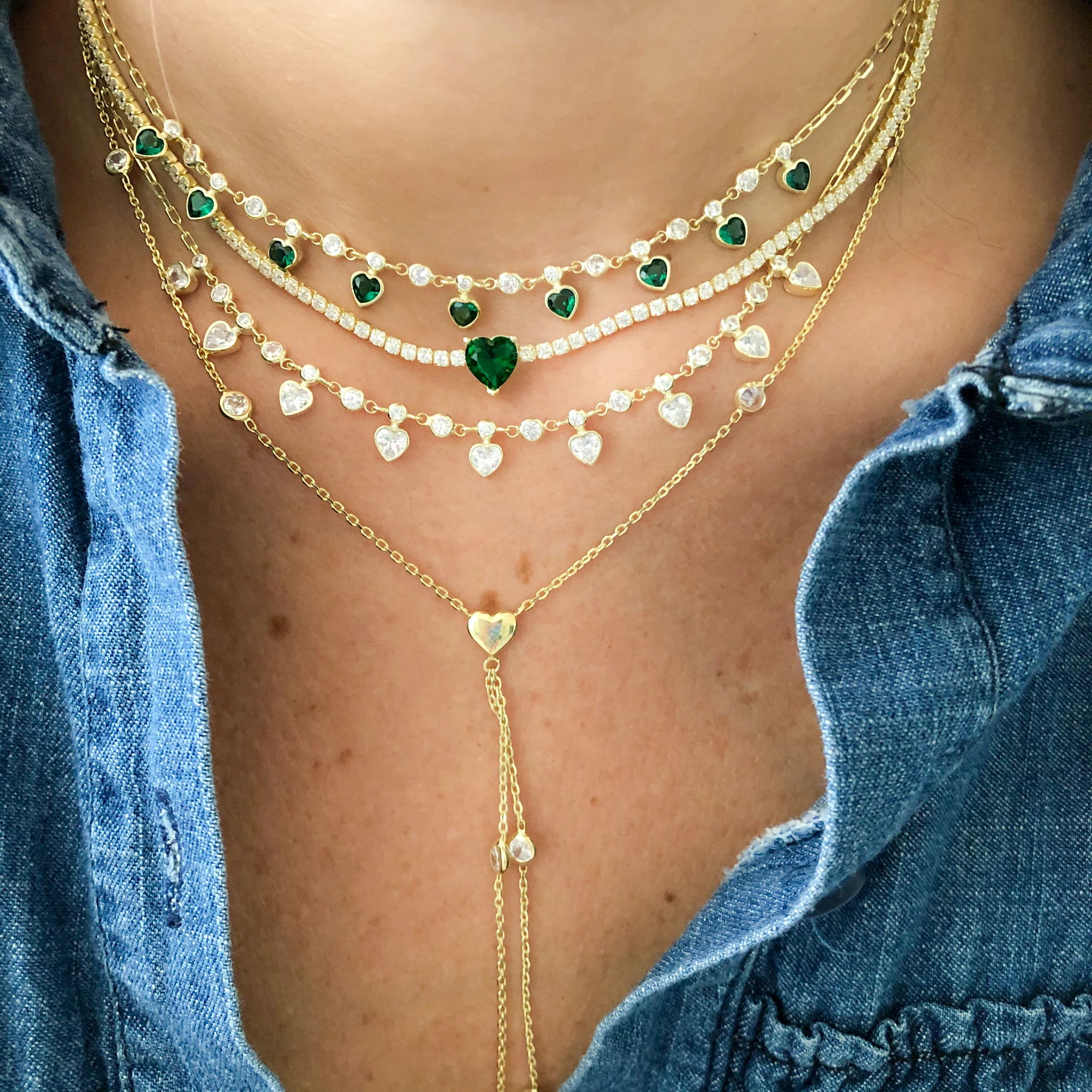 2021 gold metal color red blue green white heart drop charm cz station link chain choker necklace for 2021 valentines day gift