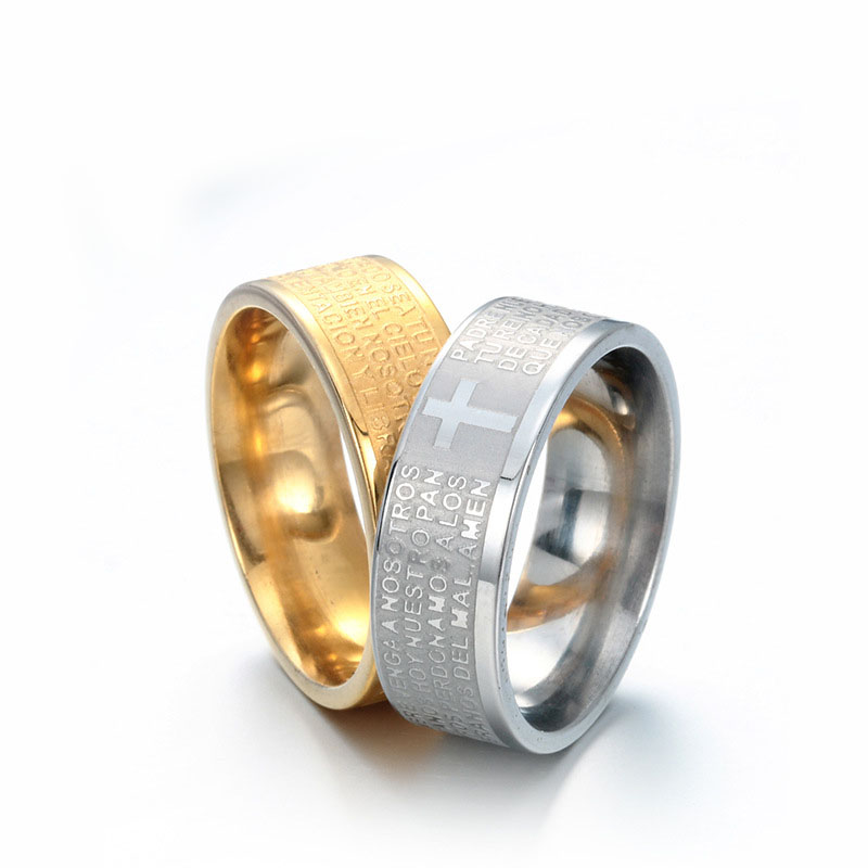 316L Titanium Stainless Steel Bible Christian Ring for Men Women Spanish Letter Cross Ring God Religious Rings Fashion Jewelry Wholesale
