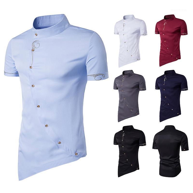 Men' Shirt Stand Collar Summer Casual High Street Slim-Fit Diagonal Placket Short-Sleeved Embroidered Court Shirt Pointed Hem1, White
Men' Shirt Stand Collar Summer Casual High Street Slim-Fit Diagonal Placket Short-Sleeved Embroidered Court Shirt Pointed Hem1, White