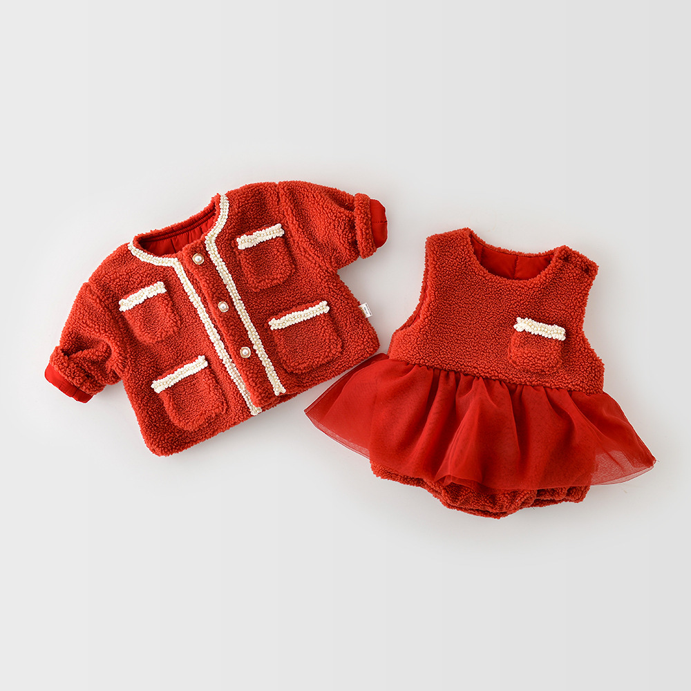 MILANCEL Baby Clothing set Princess Baby Girls Clothes Winter Infant Bodysuit and Red Coat 2 Pcs Baby Suit LJ201223
