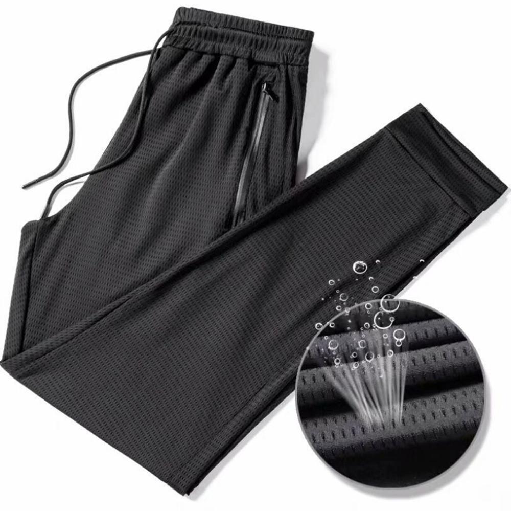 Men's Sports Hollow Summer Thin Loose Air Conditioning Nine-Point Ice silk mesh track Straight Pants 201110