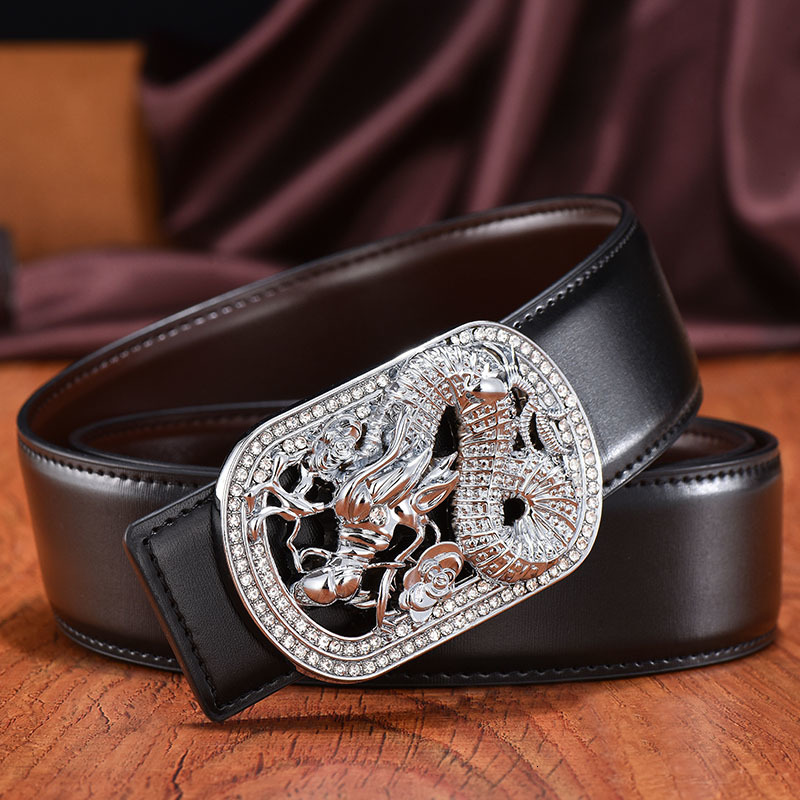 2021 New Zodiac Dragon Men's Leather Domineering Smooth Buckle White Korean Trend National Style Belt Boei, Black
2021 New Zodiac Dragon Men's Leather Domineering Smooth Buckle White Korean Trend National Style Belt Boei, Black