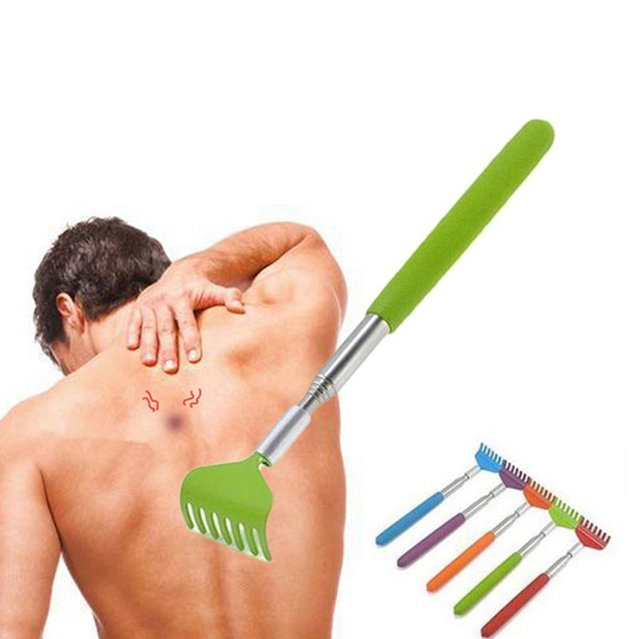 Stainless Steel Back Scratcher Telescopic Portable Adjustable Size Extend Itch Scratch Tool With Soft Grip Wholesale