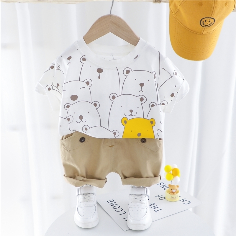 HYLKIDHUOSE Baby Boys Girls Clothing Sets 2020 Summer Short Sleeve Cartoon T Shirt Shorts Infant Children Vacation Clothes LJ200917