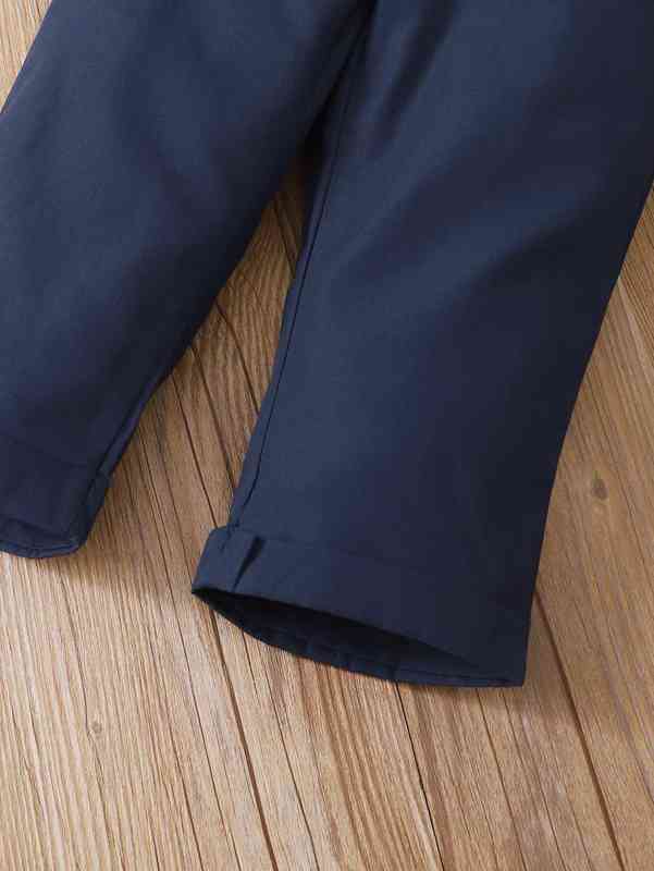 Baby Musical Notes And Tape Print Bow Polo Shirt & Pinafore Pants SHE