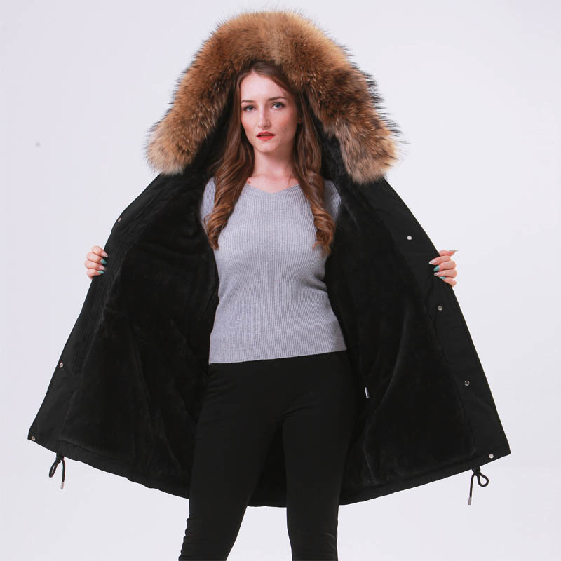 Large Natural Raccoon Fur Winter Jacket Women Hooded Long Parkas For Female Thick Slim Down Winter Coat Women Waterproof 201125