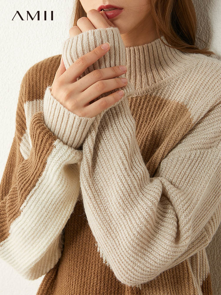 Amii Minimalism Autumn Winter Sweaters For Women Fashion Turtleneck Sweater Full Sleeve Loose Turtleneck Sweater Tops 12040572 201023