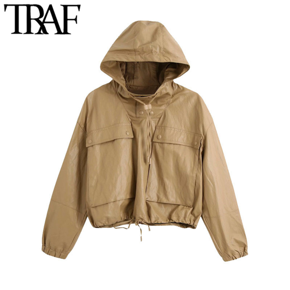 TRAF Women Fashion Faux Leather Hooded Cropped Jacket Coat Vintage Long Sleeve Drawstrings Female Outerwear Chic Tops, As picture
TRAF Women Fashion Faux Leather Hooded Cropped Jacket Coat Vintage Long Sleeve Drawstrings Female Outerwear Chic Tops, As picture