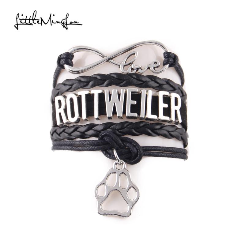 Little MingLou 7 colors Infinity love ROTTWEILER bracelet dog charm leather wrap men bracelets & bangles for women jewelry