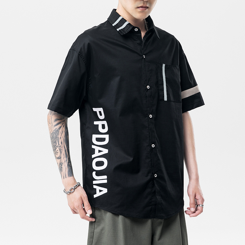 2021 Brand Summer Short Sleeves New Beach Collar Korea Style Black White Shirt for Men's Harajuku Clothing Yeqo, C516 3 
2021 Brand Summer Short Sleeves New Beach Collar Korea Style Black White Shirt for Men's Harajuku Clothing Yeqo, C516 3