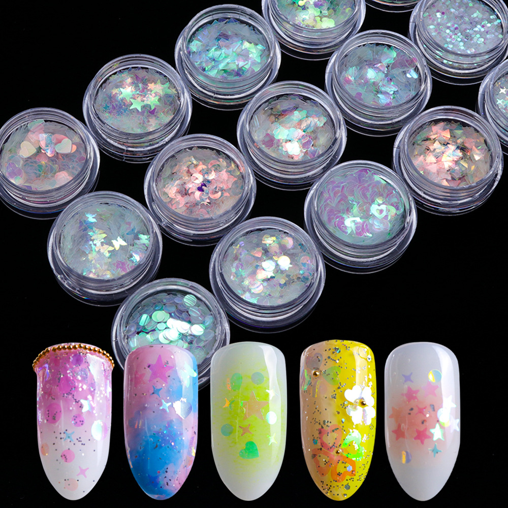 1 Box holographic nails AB color fluorescent clear sequins 3d flash sequins color nail art accessories
1 Box holographic nails AB color fluorescent clear sequins 3d flash sequins color nail art accessories