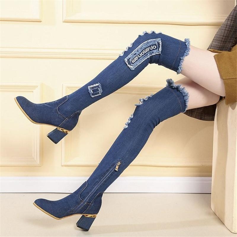 New Hot Sexy boots Over-knee Side zipper boots women's Spring Autumn Thick bottom with increased high-low elastic, Light blue
New Hot Sexy boots Over-knee Side zipper boots women's Spring Autumn Thick bottom with increased high-low elastic, Light blue