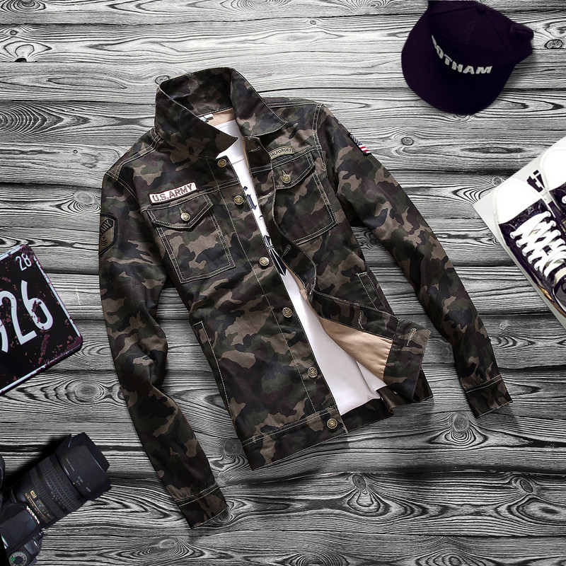 Sale Spring men's denim jacket camouflage windbreaker mens Slim Coats masculina male Fashion Outerwear Coats Plus 4XL 201127