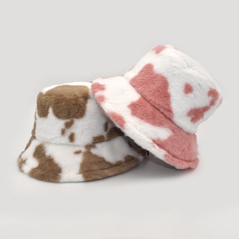 FUODRAO New Winter Cow Bucket Hat Women Faux Fur Girl Hat Fashion Warm Panama Outdoor Fisherman Cap Men 3Colors M135 201102