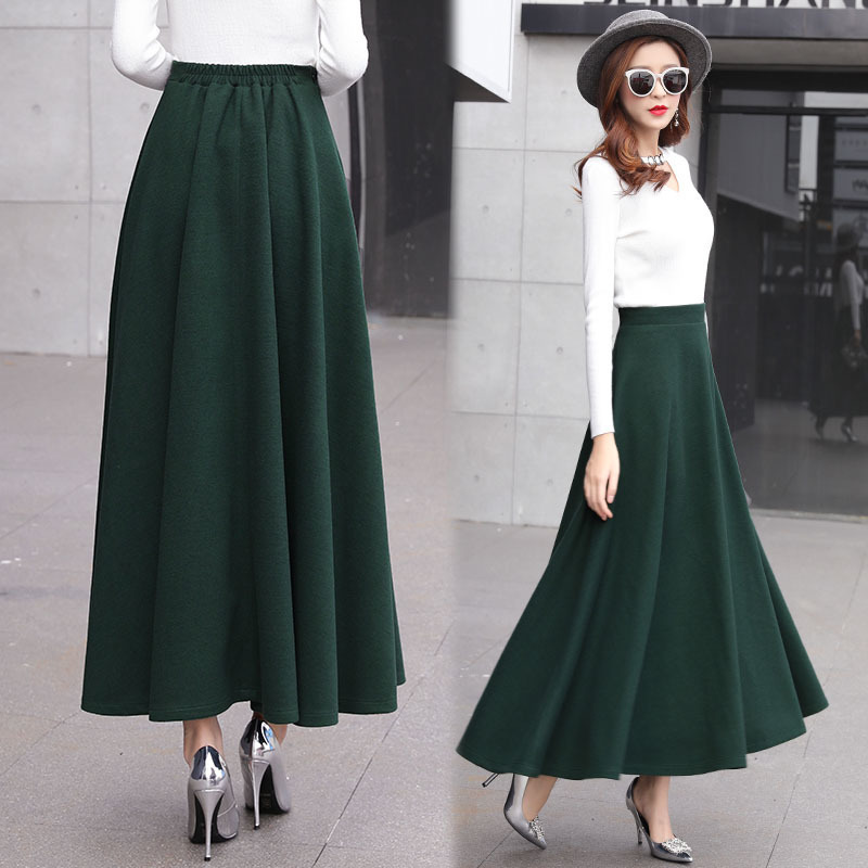High Waist Woolen Skirts Womens Winter Fashion Streewear Wool Long Pleated Skirt With Belt Casual Ladies Saia Longa Black T200301