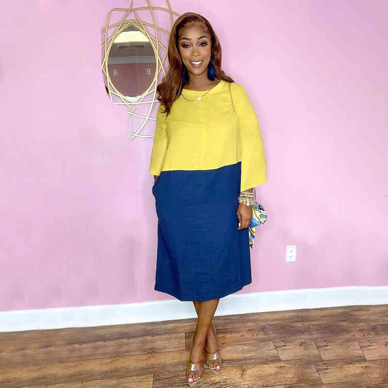 Ladies Autumn Fashion Solid Color Long Sleeve Round Neck Loose Color Contrast Pullover With Pocket Dress, Black;gray 
Ladies Autumn Fashion Solid Color Long Sleeve Round Neck Loose Color Contrast Pullover With Pocket Dress, Black;gray