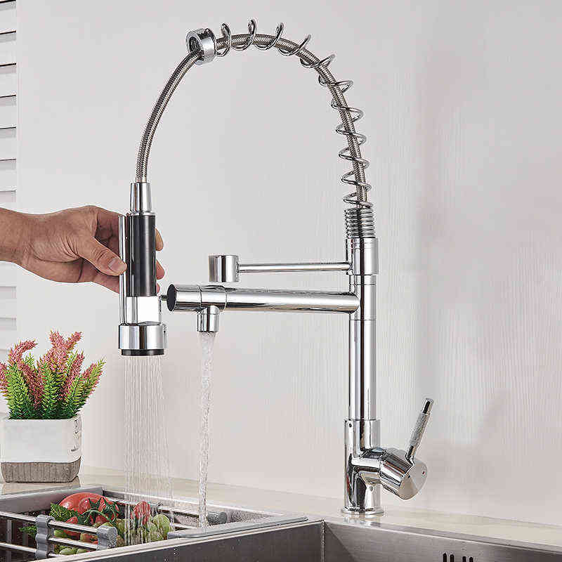 Deck installation Chrome Spring 360 Rotating Shower Kitchen Faucet Crane And Cold 2 Water Tap Sink Mixer 220125