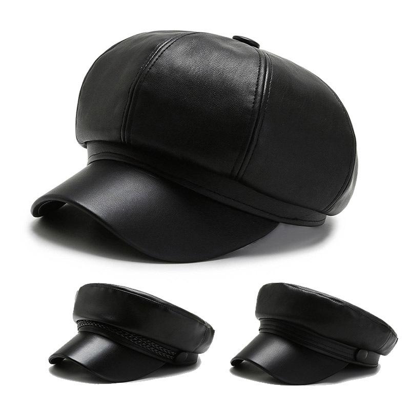 Beret Winter Vintage Solid Faux PU Leather Cap Quality Fashion Female Japanese Octagonal Adjustable, Black1
Beret Winter Vintage Solid Faux PU Leather Cap Quality Fashion Female Japanese Octagonal Adjustable, Black1