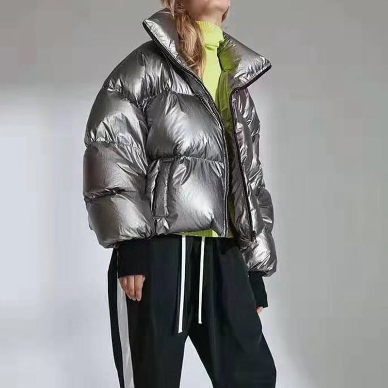 TWOTWINSTYLE Fashion Winter Cotton Coat Women Stand Collar Lantern Long Sleeve Zipper Warm Thick Female Parkas with suspender 201017