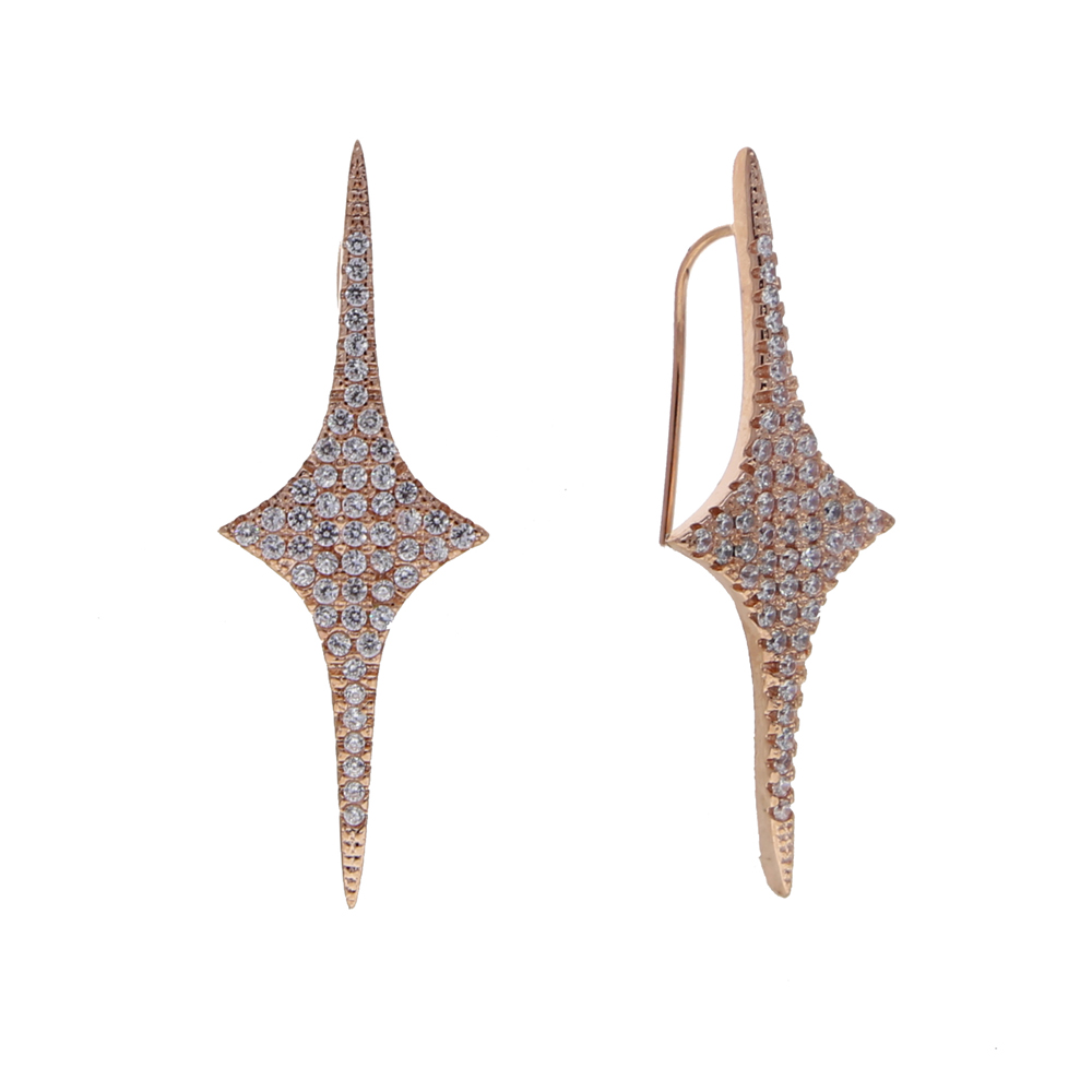 2021 Classic Starbrust Bling Cz Charm Rose Gold Color Studs Earrings for Women Engagement Jewelry Christmas Gift Wholesale