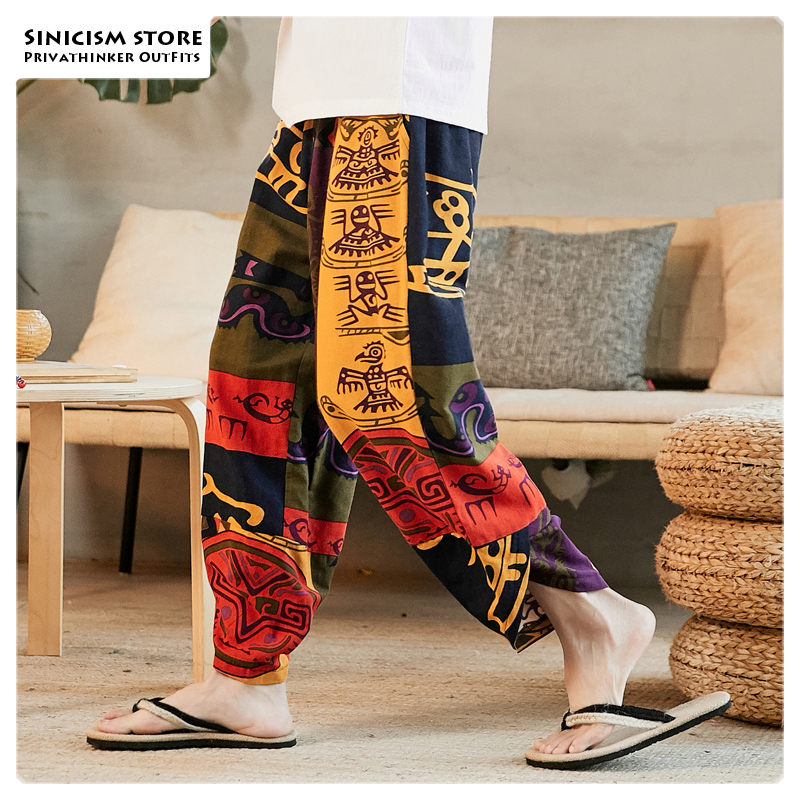 Sinicism Store Men Loose Harem Pants Autumn Chinese Style Mens Cotton And Linen AnkleLength Pants Male 5XL Korean Pants 201110