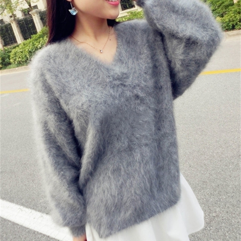 genuine mink cashmere sweater women cashmere coat pure mink Customized size and color v neck sweater wsr296 201201
