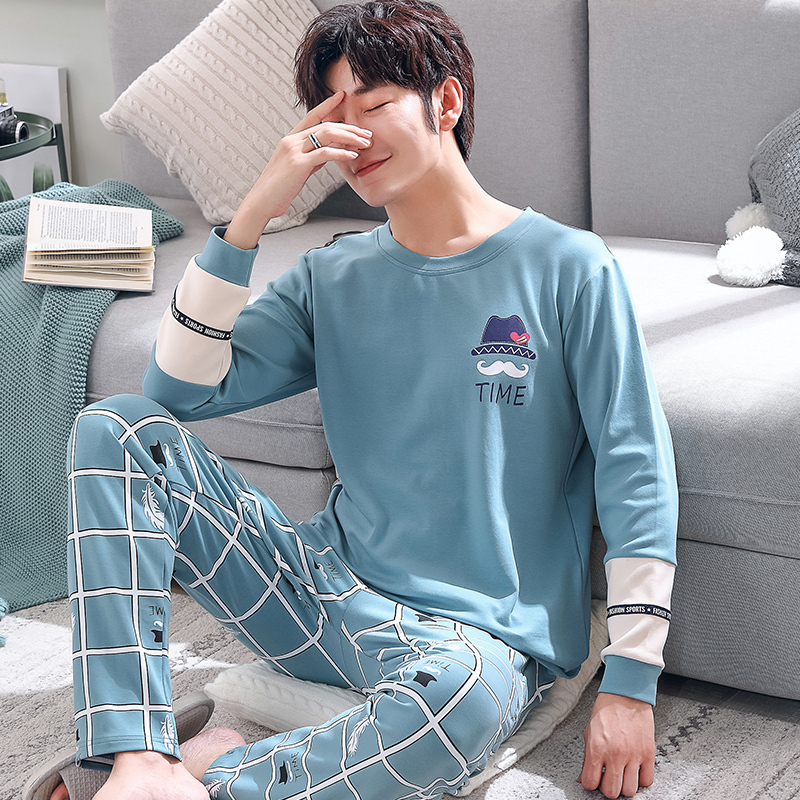 Pajamas Sets Women Print Soft Cotton Carton Fashion Men Long Sleeve Sleepwear Suit 2 piece Sexy Spring Home Couple Lounge Gift 201113