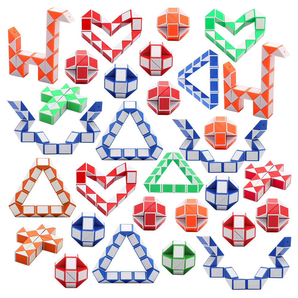 Snake Cube Twist Folding Puzzle Fidget Toy 24 Blocks Magic Ruler Anti Stress Reliever Brain Teaser Educational Games Xmas Games for Kids Adults Childr