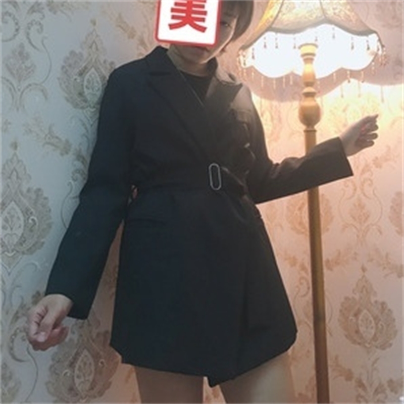 LANMREM Spring New Casual long suit Fashion Women Loose Temperament Solid Color Dark Buckle Long Blazer with belt TC780 201114