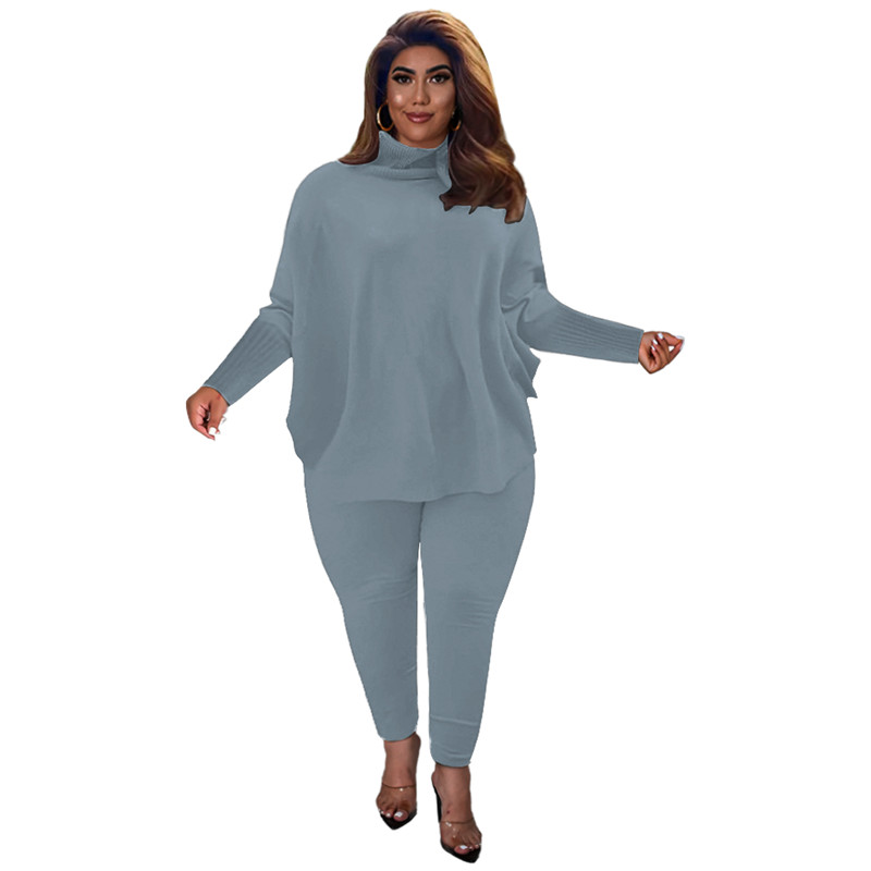3XL 4XL 5XL Plus Size Knitted Outfits Women Tracksuits Two Piece Set Fall Winter Sweatsuits Puff Sleeve Sweatshirt top Pants Matching Set sportswear