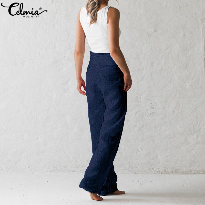 Celmia Women Vintage Linen Wide Leg Pants 2019 Summer Female Bottoms Casual Loose Harem Pant Pockets Long Pantalon Plus Size 5XL T200319