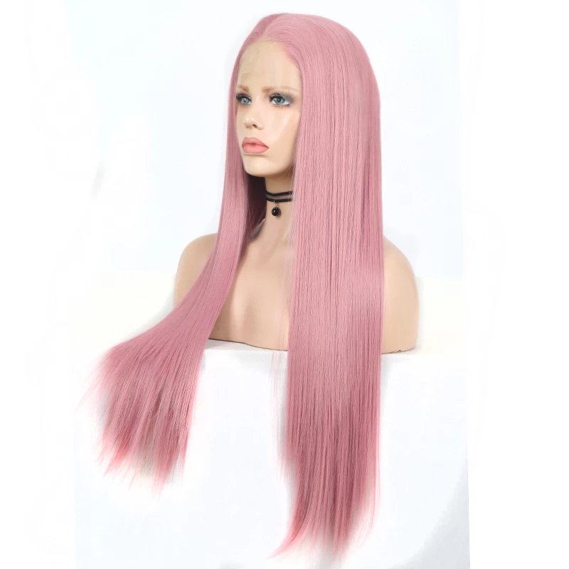 Straight Hair Wig Lace Front Wigs with Natural Hairline Pink Wig High Temperature Fiber Synthetic Wigs for Women