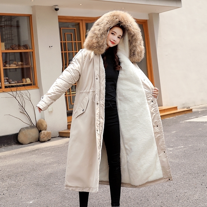 -30 Degrees Snow Wear X-Long Parkas Jacket Fur Hooded Female Overcoat Fluff Lining Thick Winter Coat Women Clothess 201202