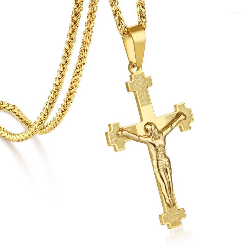 Gold Color Spanish Bible Cross Stainless Steel Catholic Crucifix Pendant Chain Necklace for Men Religious Jewelry hombres MN2001
Gold Color Spanish Bible Cross Stainless Steel Catholic Crucifix Pendant Chain Necklace for Men Religious Jewelry hombres MN2001