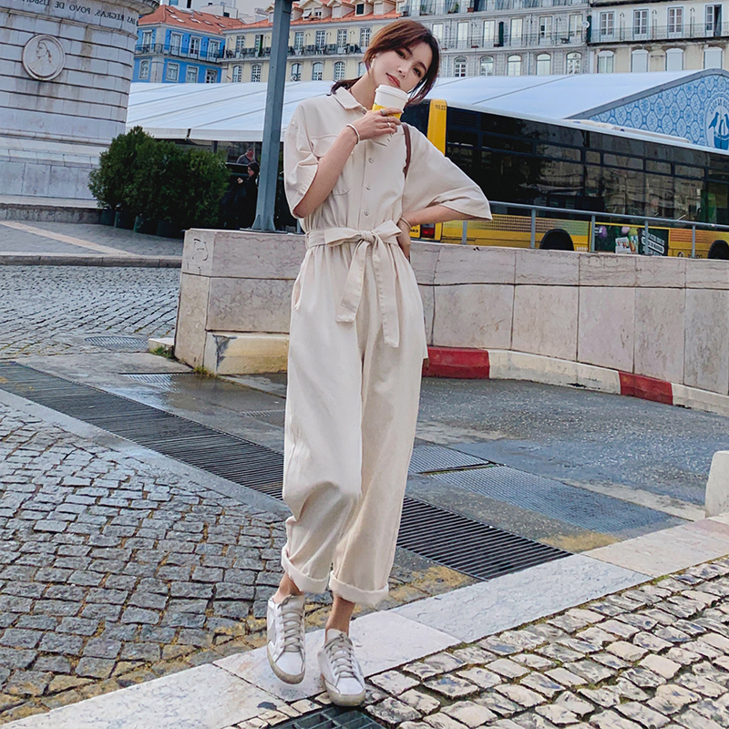 fashion summer work style women temperament outdoor comfortable solid beach jumpsuit cute casual high waist fresh long jumpsuit T200509