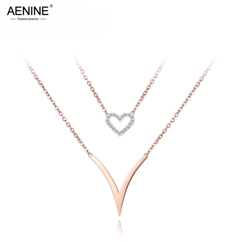 AENINE Bohemia Double Layer CZ Crystal Heart Choker Necklaces Jewelry Titanium Steel Rose Gold Charm Necklace For Women AN18060
AENINE Bohemia Double Layer CZ Crystal Heart Choker Necklaces Jewelry Titanium Steel Rose Gold Charm Necklace For Women AN18060