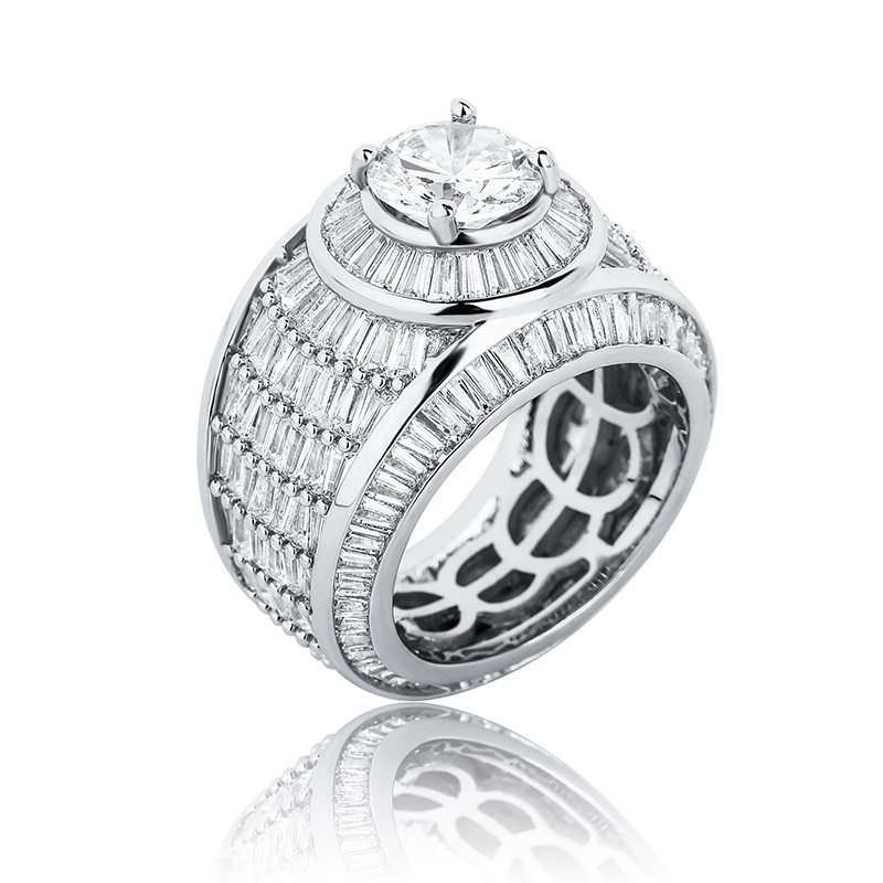 Men's Hip Hop Full Diamond Stone Rings Bling 18k Real Gold Plated 5A Cubic Zircon Finger Ring Jewelry Gift