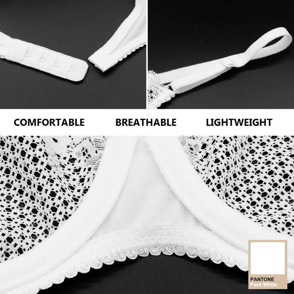 WingsLove Women 's Sexy 1/2 Cup Lace Bra Soft Mesh Underwired Unlined Demi Lingerie See Through Bralette 201202