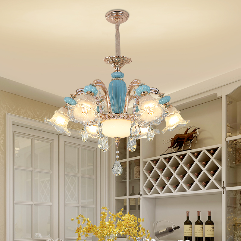 European Romantic Crystal Chandelier LED Zinc Alloy Ceramic Chandeliers Lights Fixture also can be Ceiling Lamp Home Indoor Lighting