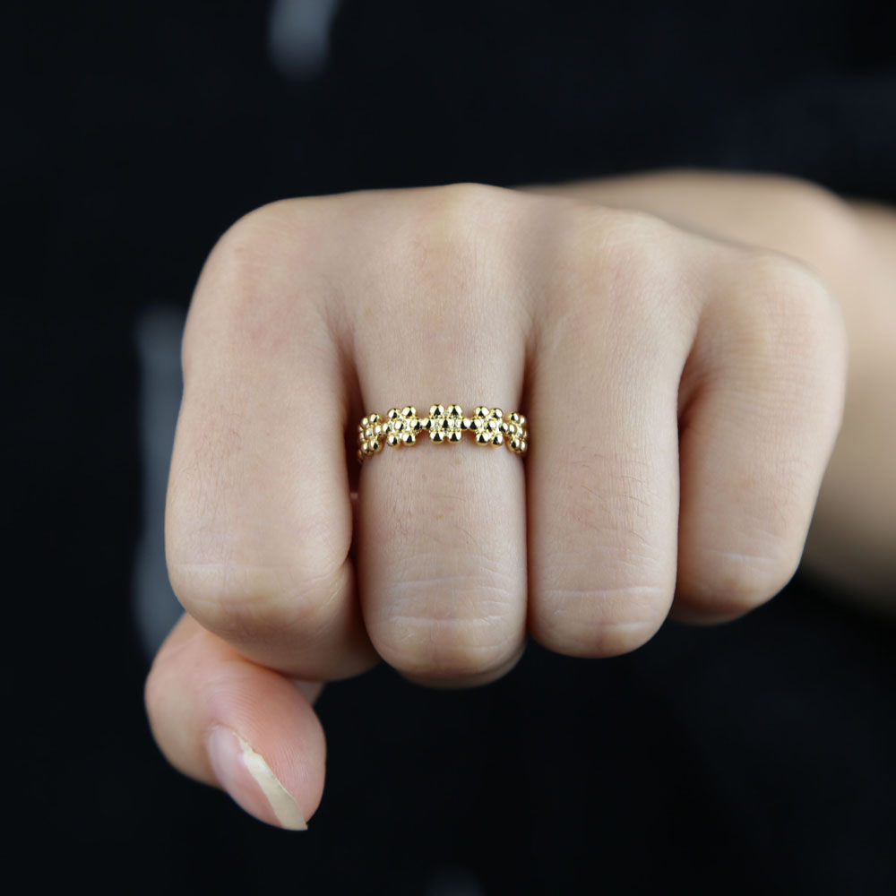 2021 Top quality dainty ball beaded shape daisy flower stacking band ring for women fashion gold color wedding jewelry wholesale Drop ship