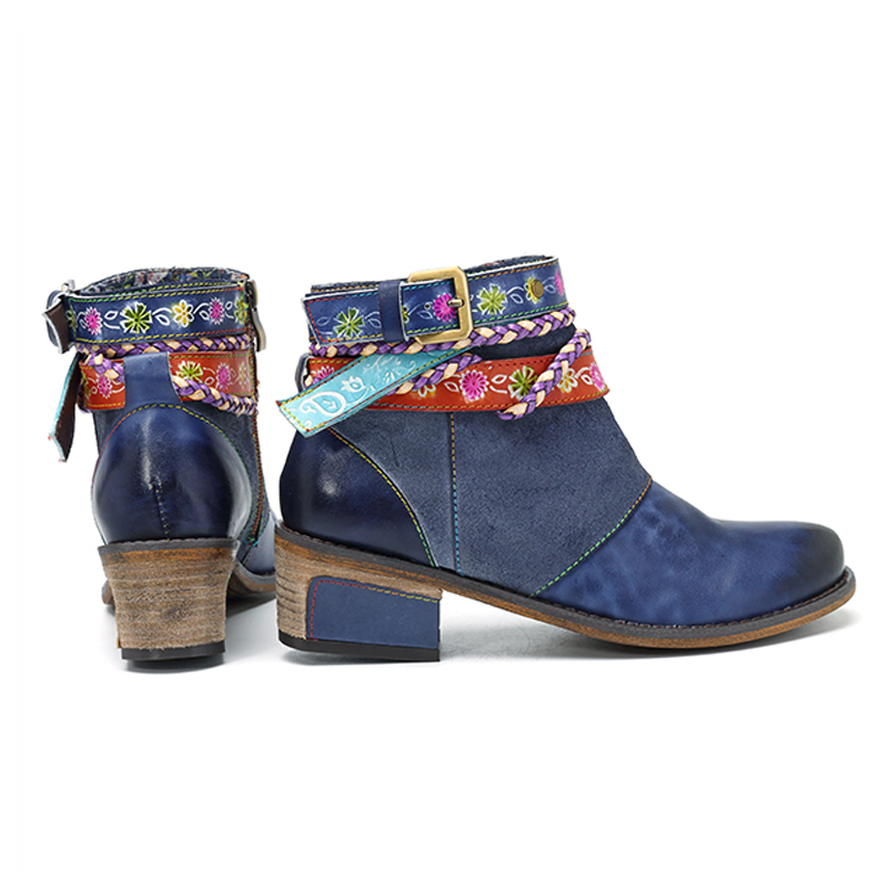 Leather Vintage Bohemian Ankle Boots Women Zipper New Low Heel Ladies Shoes Woman Botas Mujer 201020