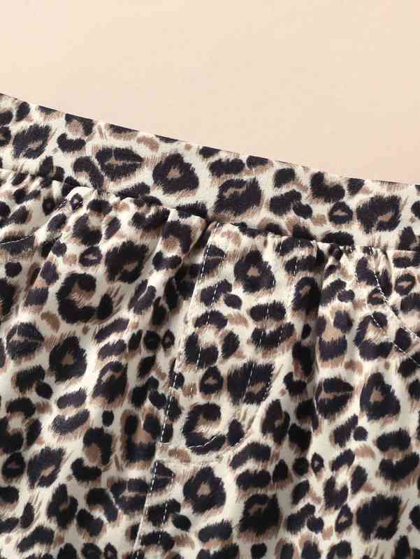 Baby Waffle Knit Frill Trim Tee & Leopard Skirt SHE