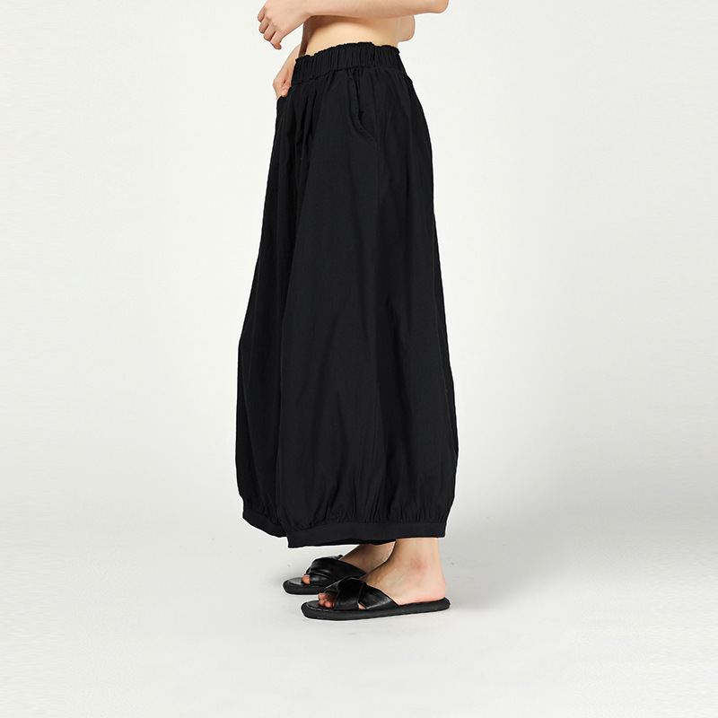 [EAM] New Spring Summer High Elastic Waist Loose Black Brief Linen Wide Leg Pants Women Trousers Fashion Tide JR012 201111