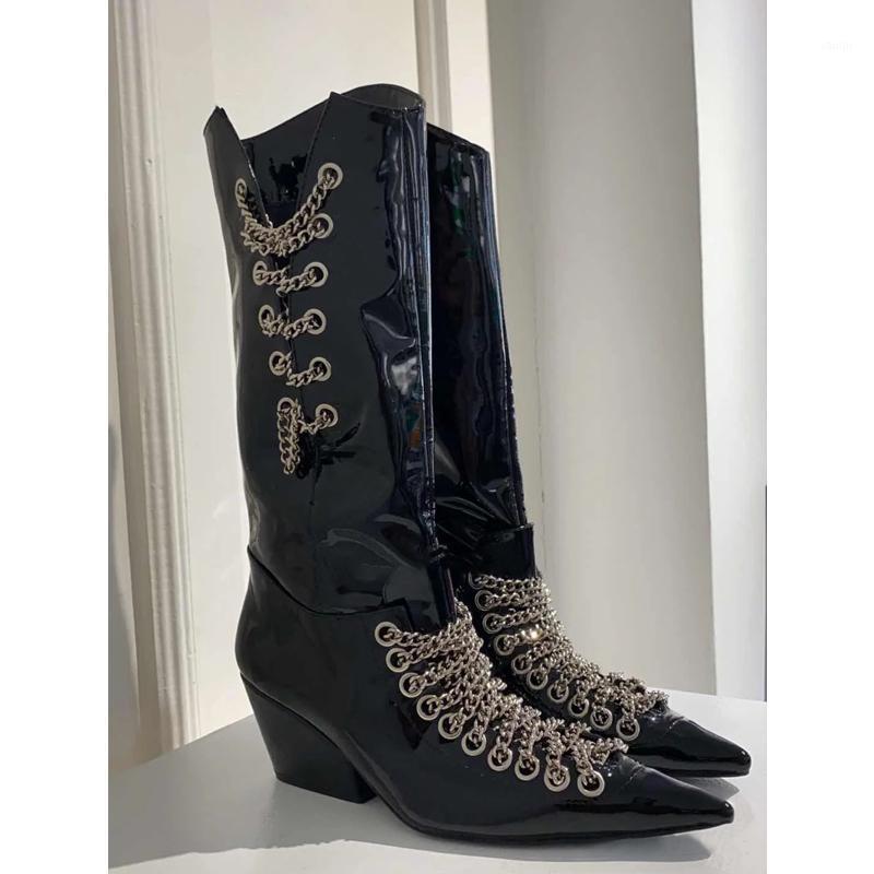 Women's Mid-calf Boots Knight Motorcycle High Heels Metal Chain Decoration Pointed Toe Patent Leather Shoes M341, Plush lining
Women's Mid-calf Boots Knight Motorcycle High Heels Metal Chain Decoration Pointed Toe Patent Leather Shoes M341, Plush lining