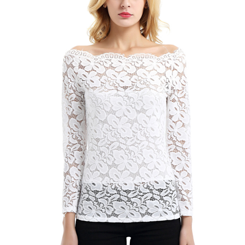 Luck A Women Blouses Lace Black White Blue Red Off Shoulder Long Sleeve Lace Shirt Top Plus Size Summer Clothing 201125