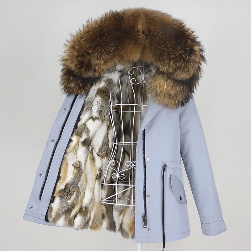 OFTBUY Short Waterproof Parka Real Rabbit Fur Coat Natural Fox Raccoon Big Fur Collar Hood Winter Jacket Women Removable 201103