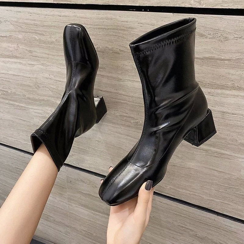 2020 Autumn and Winter Square Toe and Nude Boots Thick Heel High Heel Short Boots Women's Elasticity Was Thinner Taller #BJ1b, Black
2020 Autumn and Winter Square Toe and Nude Boots Thick Heel High Heel Short Boots Women's Elasticity Was Thinner Taller #BJ1b, Black